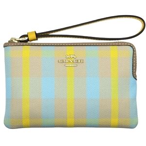 Coach Women's Plaid Corner Zip Wristlet Pouch Wallet Purse NWT